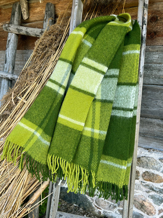 Green Checkered Wool Throw Blanket Plaid- 100% New Zealand Wool (55" x 80")