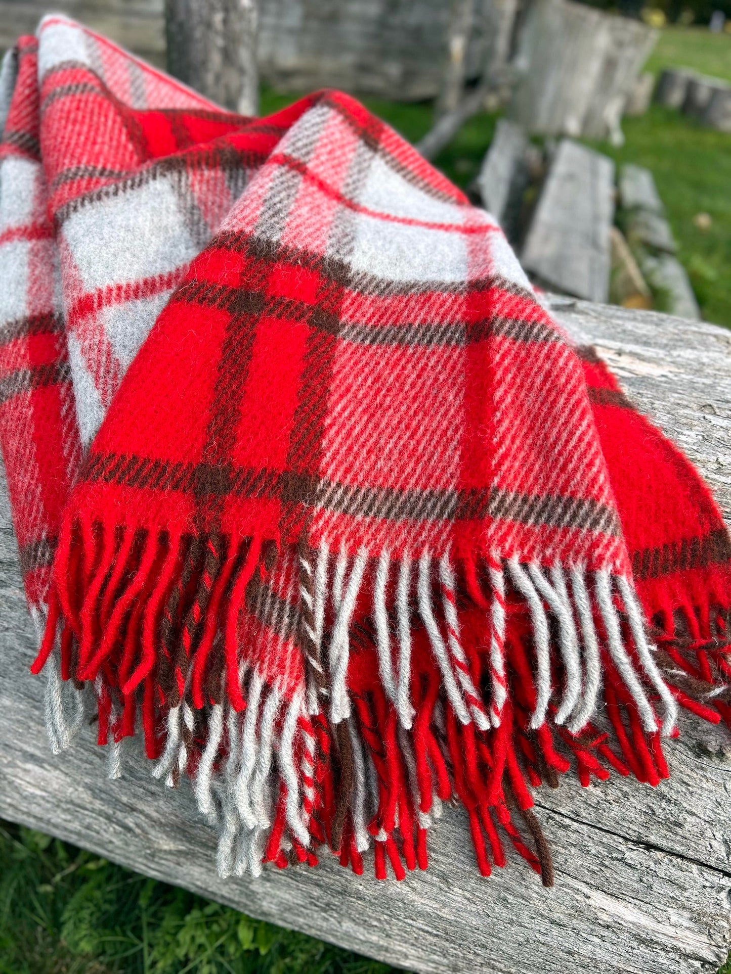 Red Checkered Wool Throw Blanket Plaid- 100% New Zealand Wool (55" x 80")